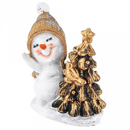 Скульптура-фигура для сада из полистоуна Снеговичок маленький у елочки с птичкой h11см (Россия) - Домашняя мода фото 3