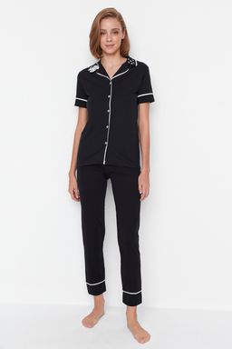 Trendyolmilla Siyah Pamuklu Yaka Kuzu Bask?l? Dar Kal?p Orme Pijama Tak?m? THMAW22PT0704 фото 10