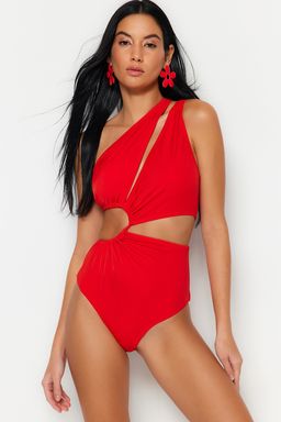 K?rm?z? Tek Omuz Tunelli Cut Out/Pencereli Regular Core Mayokini TBESS23MA00206