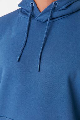 Lacivert Oversize/Genis Kesim Kapusonlu Ici Polar/S?cak Tutan Sweatshirt TMNAW23SW00195
