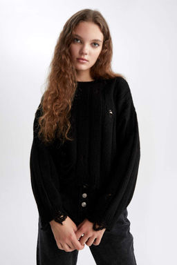 Базовый свитер оверсайз с круглым вырезом - Defacto фото 9