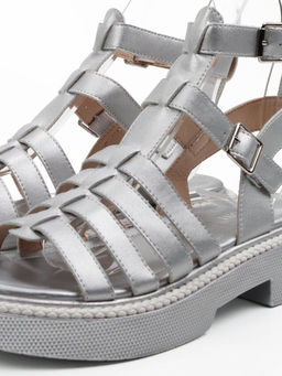 08-PEQ209-3 GREY/SILVER Босоножки женские (натуральная кожа)
