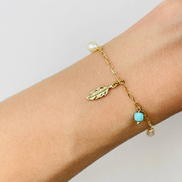 Браслет из Бирюзы и Жемчуга с цепочкой