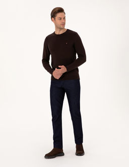 Koyu Kahverengi Slim Fit Bisiklet Yaka Basic Triko Kazak - Pierre cardin фото 4