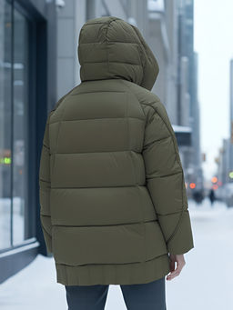 Куртка зимняя женская с капюшоном модная горчичного цвета 7651G - Visdeer фото 20