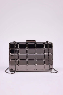 Metalik Gumus Uc Boyutlu Abiye Kad?n S?k Mini Clutch El Cantas? TAKSS25PY00004