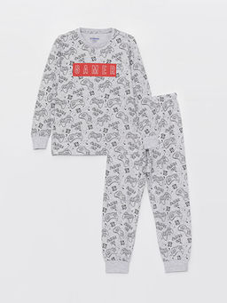 Bisiklet Yaka Bask?l? Uzun Kollu Erkek ?ocuk Pijama Tak?m?