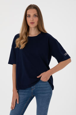 Kad_n Lacivert Oversize Bisiklet Yaka Ti__rt Sepette S_rpriz _ndirim