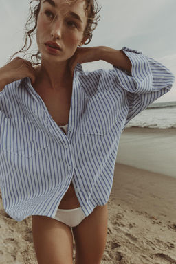 CAMISA FLUIDA CON LINO / Azul / Blanco - Zara фото 13
