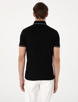 Siyah Slim Fit %100 Pamuk Polo Yaka Merserize Ti__rt