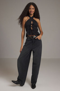 Trendyolmilla Siyah V Yaka Baglama Detayl? Orme Bluz TWOSS25BZ00227 фото 3