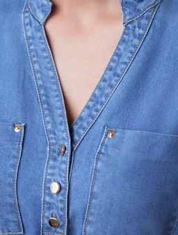 Платье-рубашка с поясом и карманами из джинсового лиоцелла - Vilatte фото 2