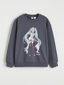 Hatsune Miku Bask?l? K?z ?ocuk Kal?n Sweatshirt