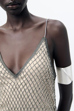 MIDI SLIP DRESS WITH RHINESTONES - Zara фото 3