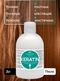 Шампунь Keratin увлажняющий для сухих волос с кератином и экстрактом молочного протеина 1л хит - Kallos cosmetics фото 2