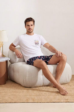 Unisex Beyaz Regular Fit Popcorn Bask_l_ Pamuklu Pijama Tak_m_ TMNSS26PT00014 - Trendyolmilla фото 2