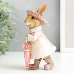 Фигурка полистоун Зайка в шляпке и дождевике с зонтом, 14.5?6.5?8 см