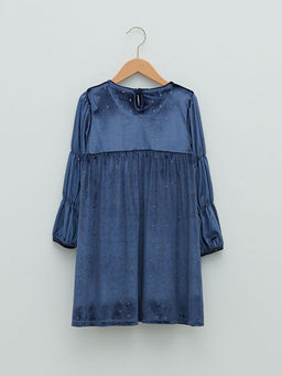 Bisiklet Yaka Bask?l? Uzun Kollu Kadife K?z ?ocuk Elbise - Waikiki фото 2