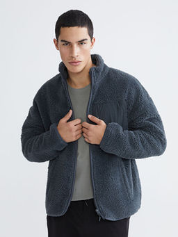 Dik Yaka Pel?? Erkek Fermuarl? Sweatshirt