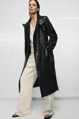 TRENCH PIEL100% HOMBRERAS ZW COLLECTION LIMITED EDITION / Negro - Zara фото 5