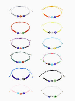 Цена за 12 шт. Браслет-оберег «Глазик» ассорти, цветной в серебре