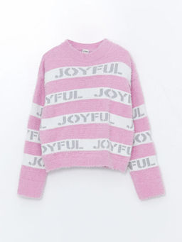 Bisiklet Yaka Desenli Uzun Kollu K?z ?ocuk Triko Kazak