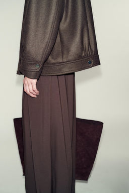 WOOL BLEND BOMBER JACKET WITH HIGH NECK