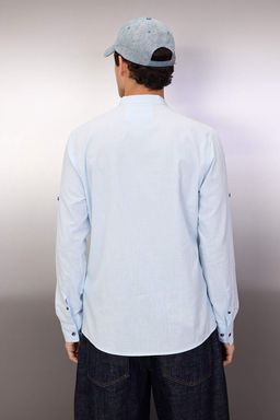 TRENDYOL MAN Koyu Yesil Slim Fit Basic Hakim Yaka Apoletli %100 Pamuklu Keten Gorunumlu Gomlek TMNSS20GO0188 - Trendyolmilla фото 46