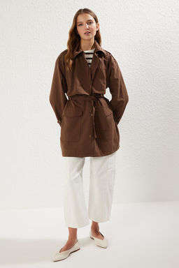 Koyu Kahverengi Parca Detayl? Regular Midi Trenckot TWOSS25TR00018 - Trendyolmilla фото 2