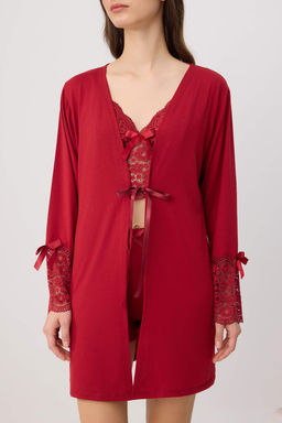 K?rm?z? 4lu Paket Dantel ve Kurdele Detayl? Viskon Suprem Orme Pijama Tak?m? THMSS26PT00240 - Trendyolmilla фото 4
