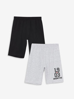 Beli Lastikli Be?ikta? Bask?l? Erkek ?ocuk Pijama ?ort 2li