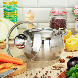 Кастрюля нерж КЛАССИКА 3л(2,9л) ст/крыш мет/руч матов 18см SD-18 (204072) /DANIKS/  фото 3