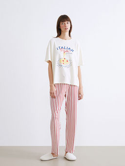 Bisiklet Yaka Bask?l? Kad?n Pijama Tak?m?