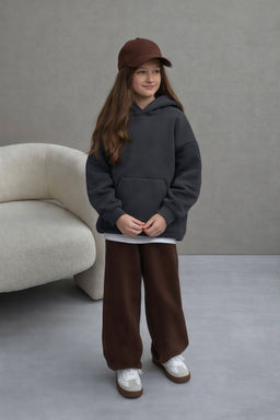 Толстовка с капюшоном для девочки "Basic" темно-серый