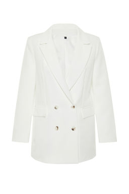 Beyaz Oversize Astarl? Dugmeli Dokuma Blazer Ceket TWOAW22CE0167