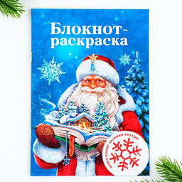 Подарочный набор новогодний, блокнот-раскраска, трафарет, наклейки и восковые мелки «Дедушка Мороз»