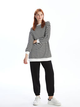 Bisiklet Yaka ?izgili Kad?n Sweatshirt Tunik