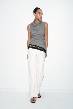 ASYMMETRIC HOUNDSTOOTH HEM LACE TOP - Zara фото 16