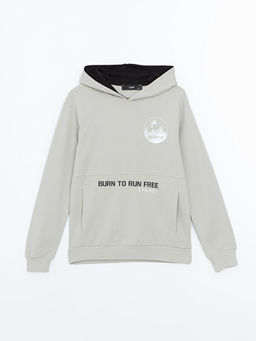 Kap??onlu Bask?l? Erkek ?ocuk Sweatshirt