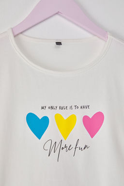 Ekru K?z Cocuk %100 Pamuk Kalp Bask?l? K?sa Kol Orme T-Shirt TKDSS25TS00062 - Trendyolmilla фото 5