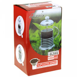 Френч-пресс корпус из нержавеющей стали "Кофе-зерна" 1000мл, д9,6см h23см, стеклянная колба, в подарочной коробке (Китай)