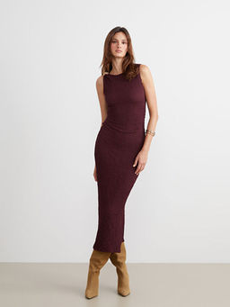 Bisiklet Yaka B?zg?l? Bodycon Elbise