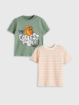 Bisiklet Yaka Bask?l? Erkek ?ocuk Ti??rt 2li