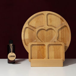 Набор менажниц Adelica, 6 секций, 2 секции, подставка, масло в подарок, дерево берёза, бежевый