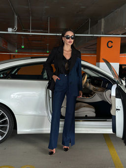 Жакет AURA 1114-170 тёмно-синий деним + чёрный текстиль