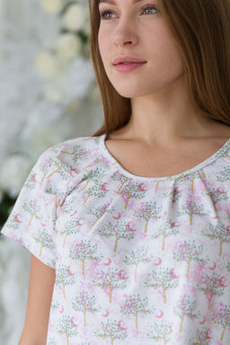 Ночная сорочка женская из кулирки с лайкрой Маргарита-2 бело-розовый - Амадэль фото 7