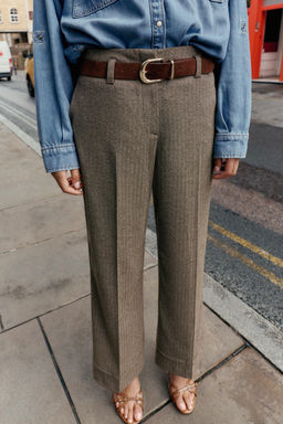 HERRINGBONE TROUSERS WITH BELT