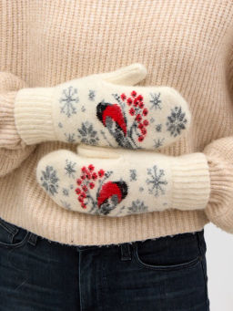 Варежки женские Снегирь и снежинки КРУГ 3472-1 - Рассказовские варежки фото 5