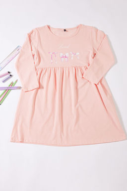 Pembe K?z Cocuk Midi Kurdele Desenli Pamuklu Orme Elbise TKDAW25EL00008
