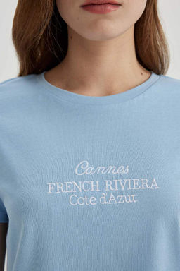 Футболка обычного кроя с круглым вырезом и принтом из чесаного хлопка с короткими рукавами - Defacto фото 6